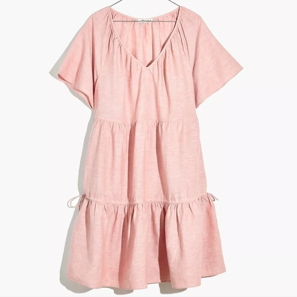 Madewell linen blend lorelei mini dress pink medium NWOT - Picture 4 of 10